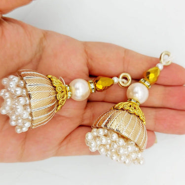 Handcrafted Light Gold Bead Tassels Latkan, Indian Latkans, Pearl Bell Tassels